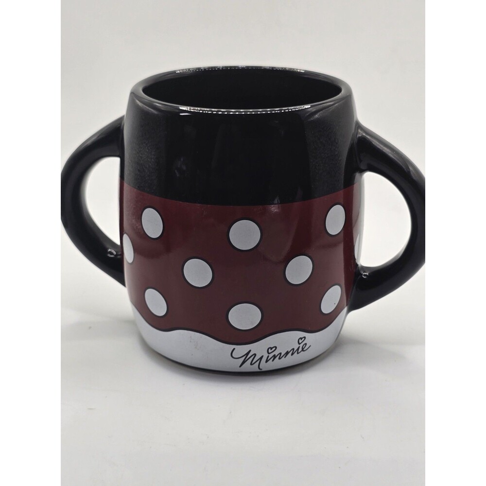 Minnie Mouse Red Polka Dot Double Handle Ceramic Coffee Mug Cup Black Red Disney
